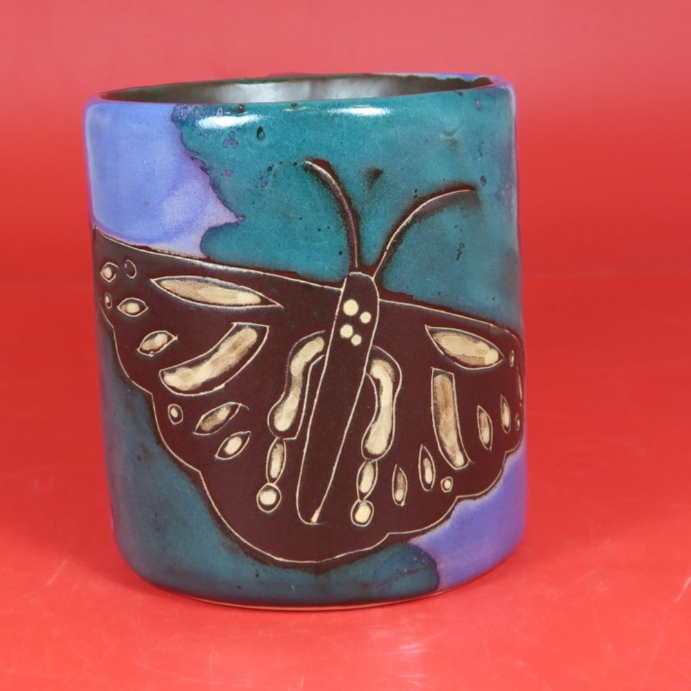 VTG Design By Mara MEX Stoneware Butterfly Mug Cup Hand Finished Signed